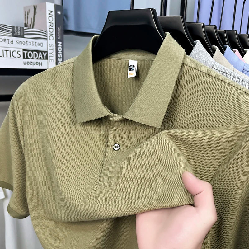 Classic Men Short Sleeve Polo Shirt 100% Mercerized Cotton Breathable Summer Golf Business Casual Athletic Tops
